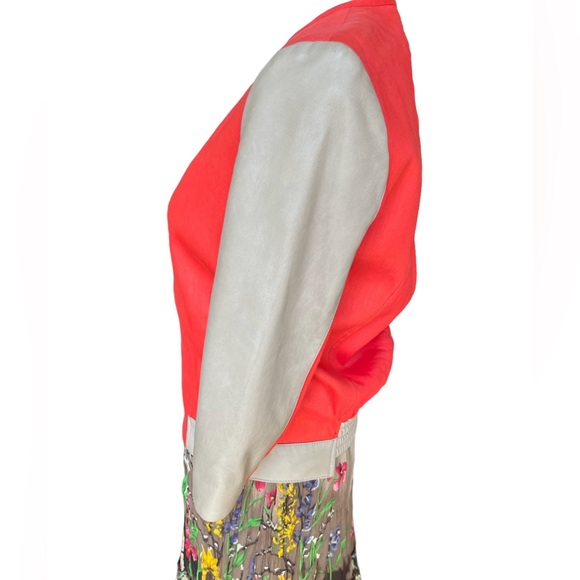 Helmut Lang Coral Linen Blend & Leather Bomber Jacket, size S - Picture 11 of 12